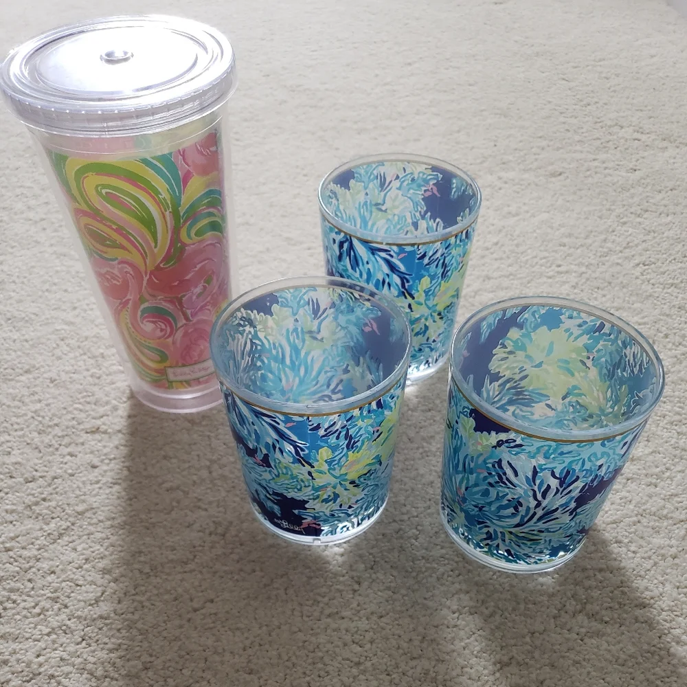 Lilly Pulitzer Set of Acrylic Tumbler and Drinking Cups